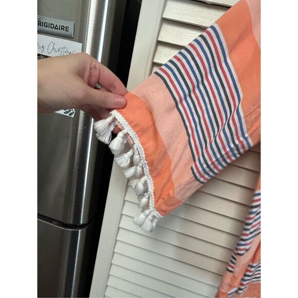 Lavender Field Tassle Stripe Pink Blue Wrap Blouse, Sz Large + - Picture 5 of 7